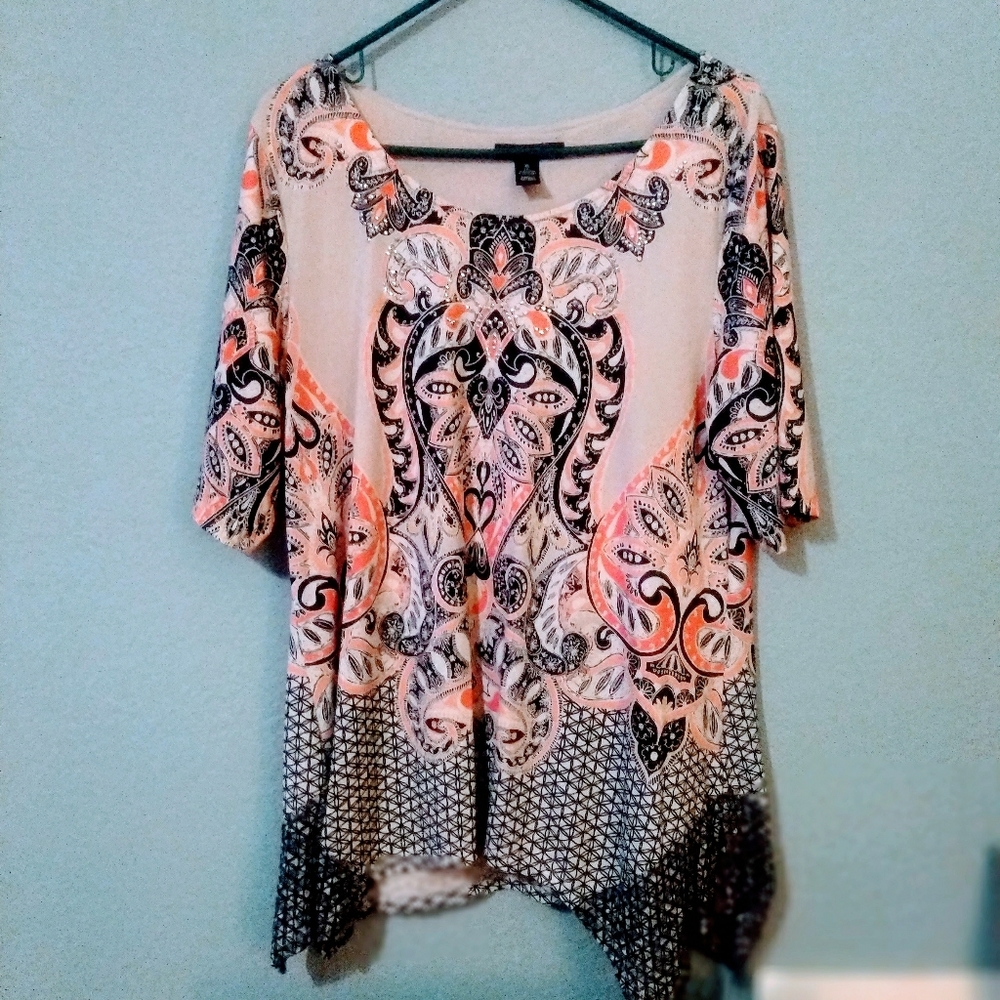 Style&Co Multicolor Tunic with Bead Details, XL